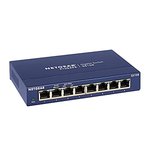 Коммутатор локальной сети NETGEAR GS108GE, 8-портовый сетевой коммутатор (гигабитный коммутатор Plug-and-Play, разветвитель локальной сети, распределитель локальной сети, концентратор Ethernet, безвентиляторный металлический корпус, пожизненная гарантия ProSAFE) - EDV-Guru (Guru e.U.)