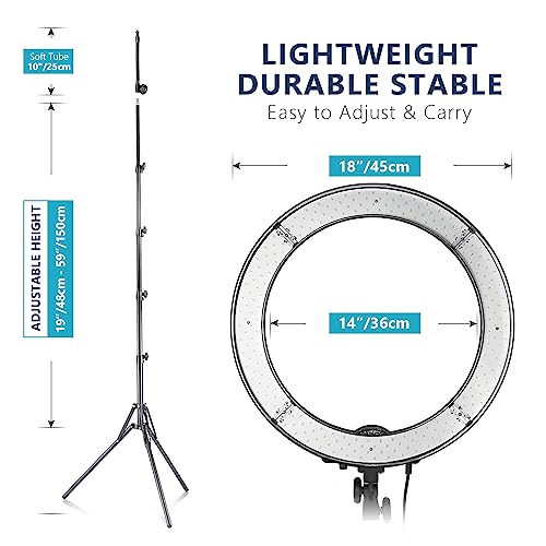 Neewer Ring Light z statywem Zestaw: 18 cali/45 cm na zewnątrz 55W 5600K Ściemnialny Pierścień LED z pilotem Bluetooth pilot zdalnego sterowania na telefon komórkowy/aparat na YouTube Tiktok Zdjęcie, tatuaż artysta, Make -up, Salons