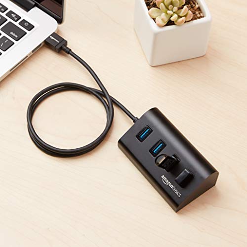 Amazon Basics - USB-Hub, USB 3.1 Typ A, 4-poliger Hub, Aluminium, Schwarz - EDV-Guru (Guru e.U.)