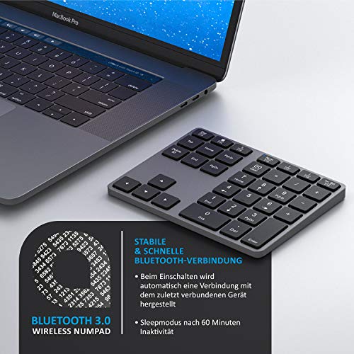 CSL - Bluetooth Numpad - Wireless number pad with multifunctional keys - Keypad aluminum - 35 keys - Bluetooth 3.0 - Wireless - compatible with Apple PC Notebook Tablet Laptop - Windows Android iOS - EDV-Guru (Guru e.U.)